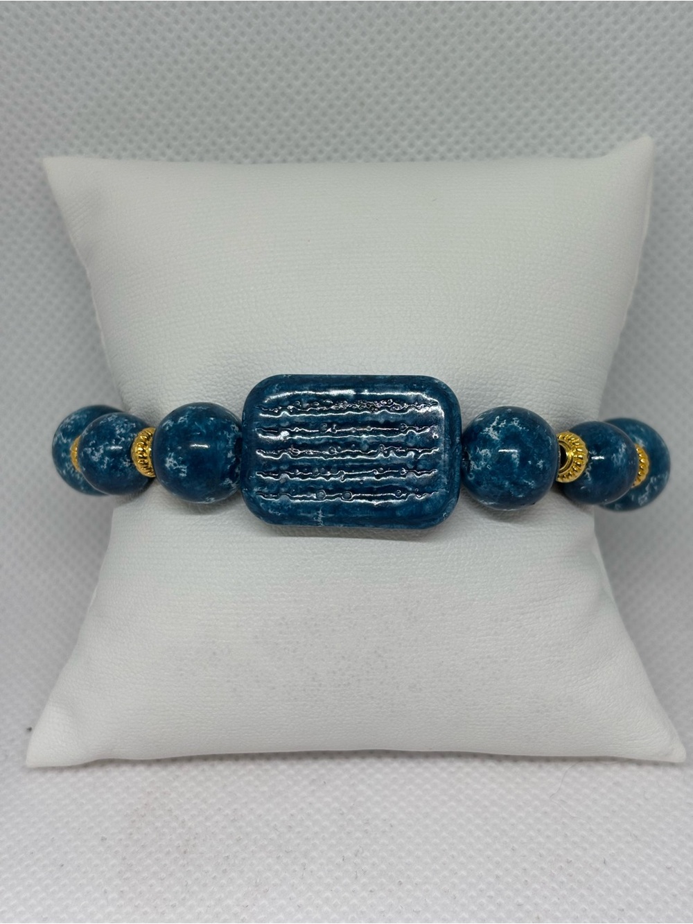 Hand Crafted  oil painting premium glass Bead Bracelet with Gold-tone Accents